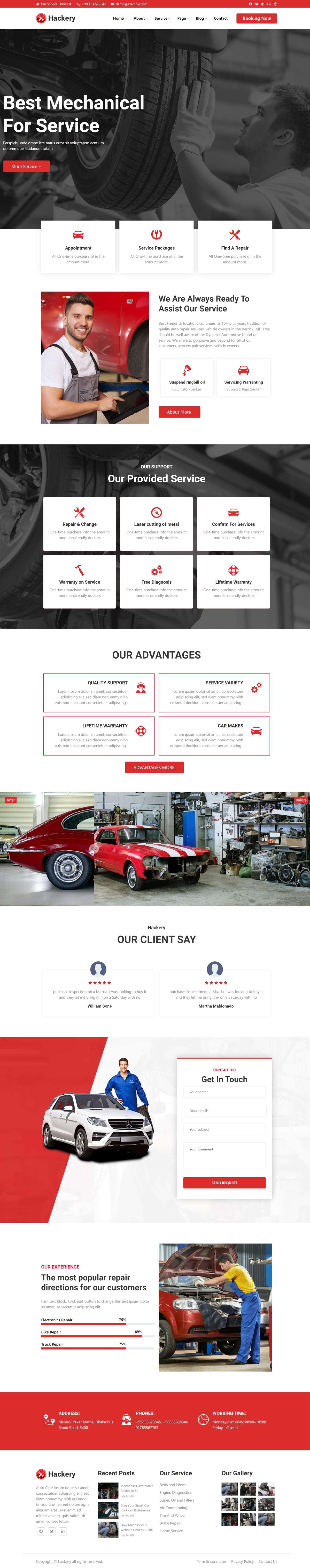 红色简约大气汽车维修行业网站模板