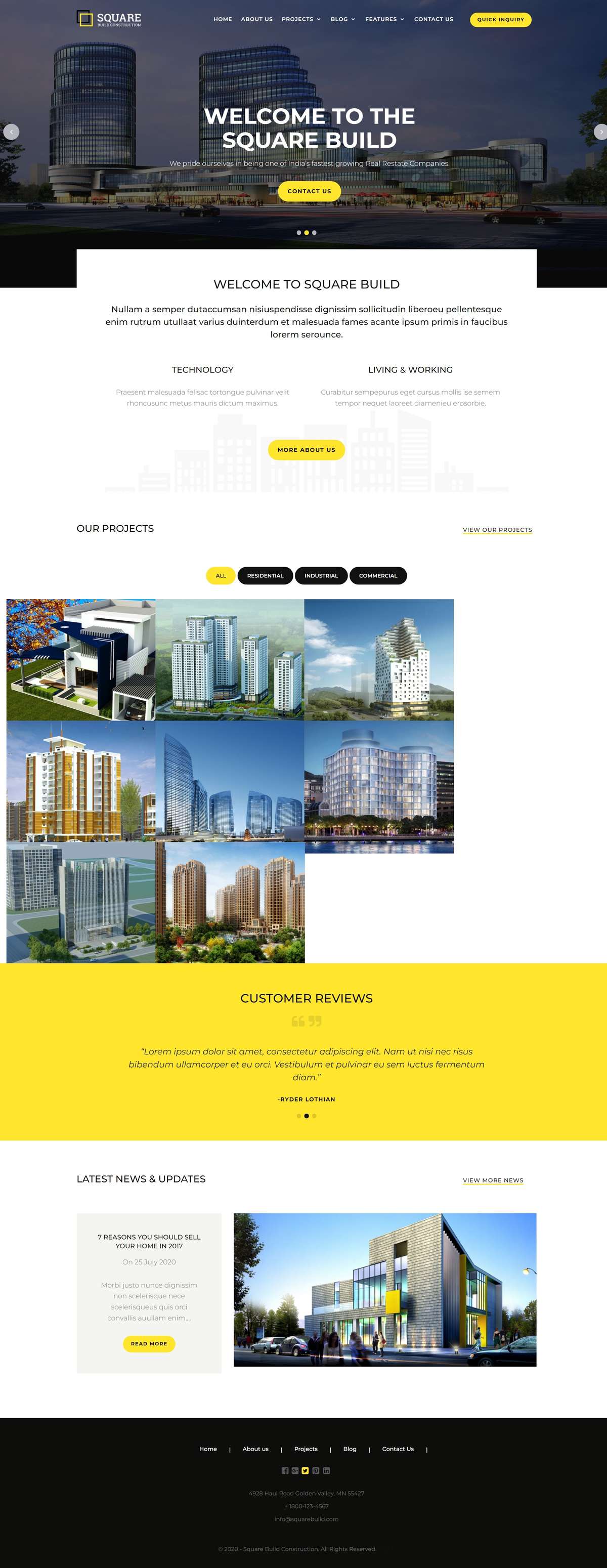 黄色黑色时尚商务房地产行业网站模版