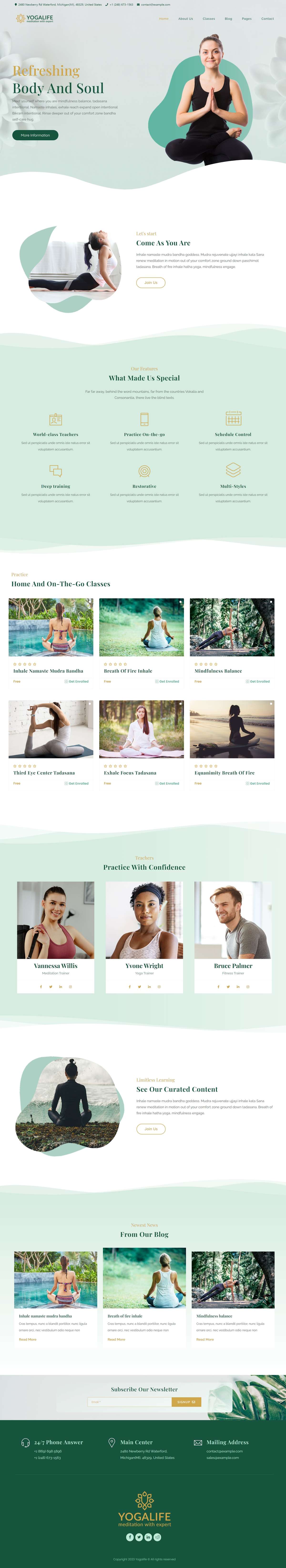 绿色清新简约瑜伽健身行业网站模板