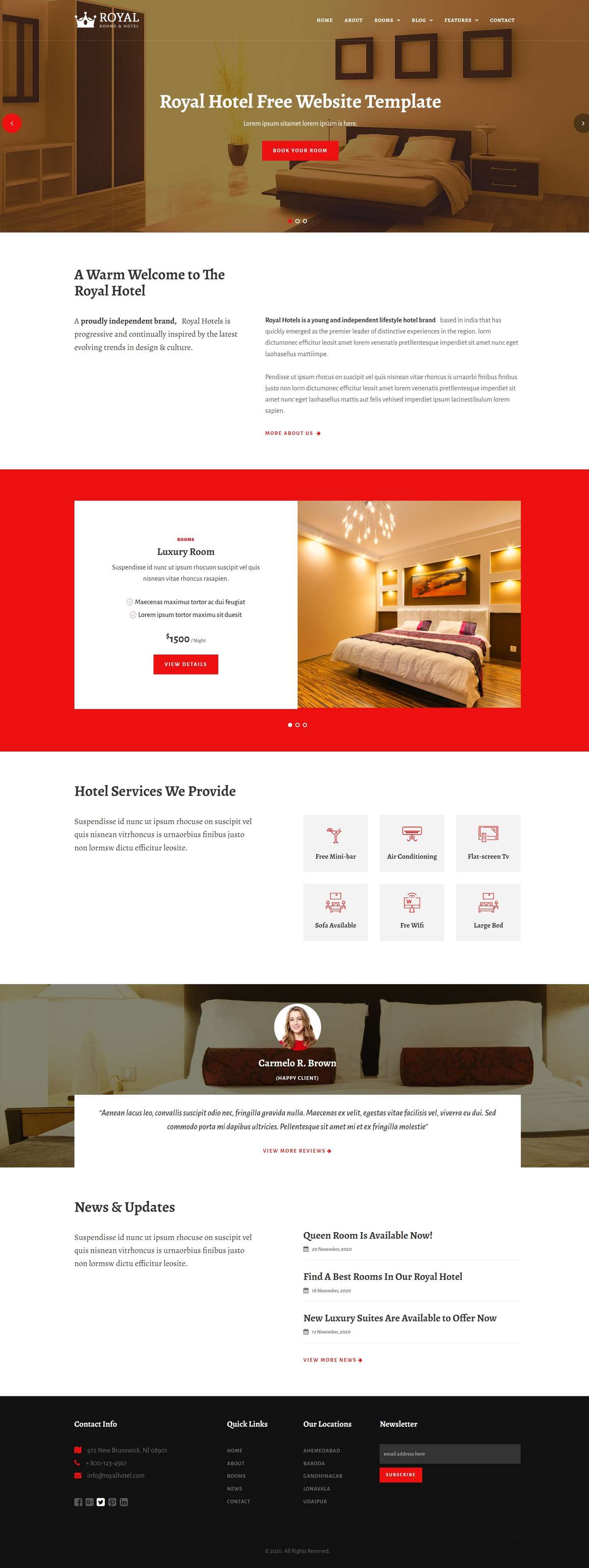 红色时尚轻奢酒店行业网站模板