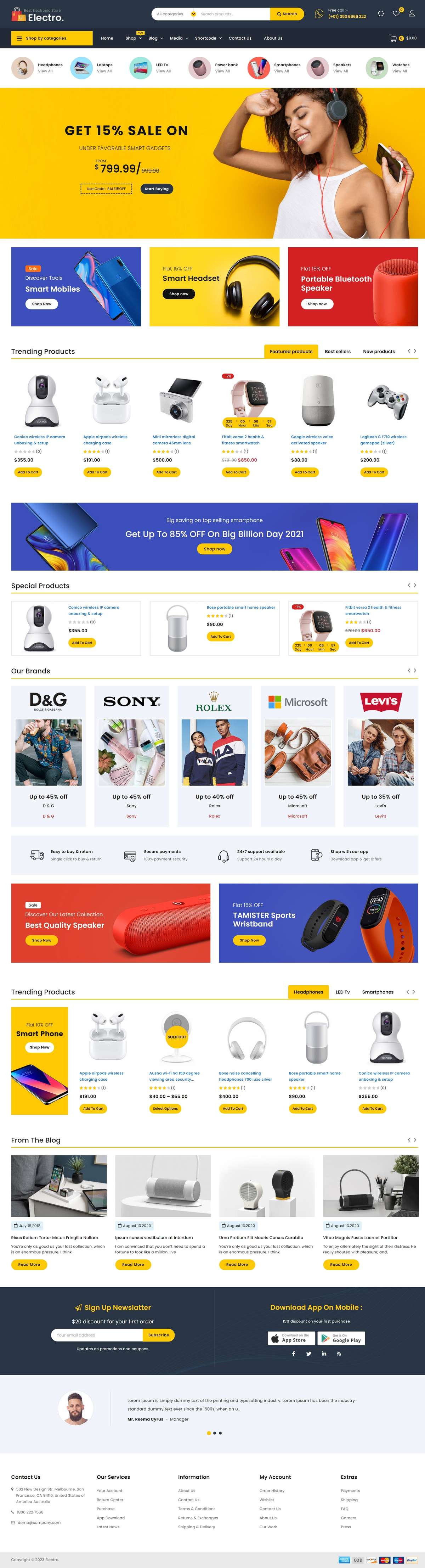 黄色简约时尚电子设备行业B2B商城模板网站